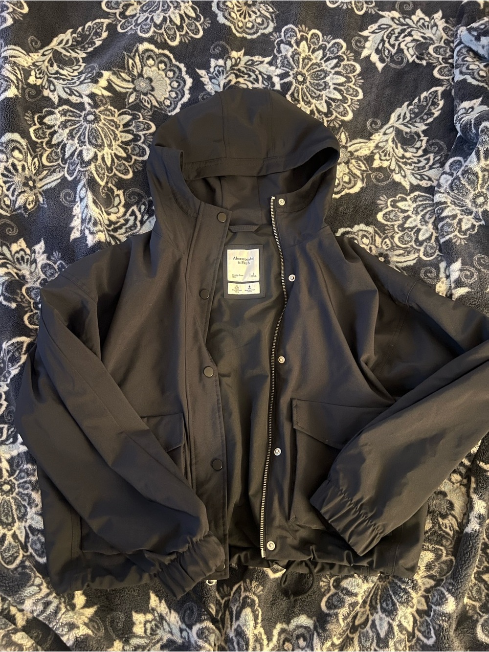 Abercrombie & Fitch Black Hooded Jacket with Snap Placket